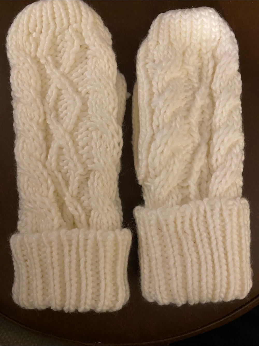 Cable Knit Cream Colored Mittens • Lined with Flannel Fabric